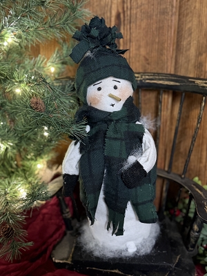 Handmade Primitive Snowman in Green Fleece with Snowballs By Deb 15